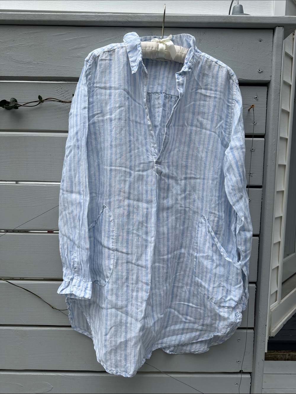 CP Shades Light Blue Striped Linen Tunic Shirt